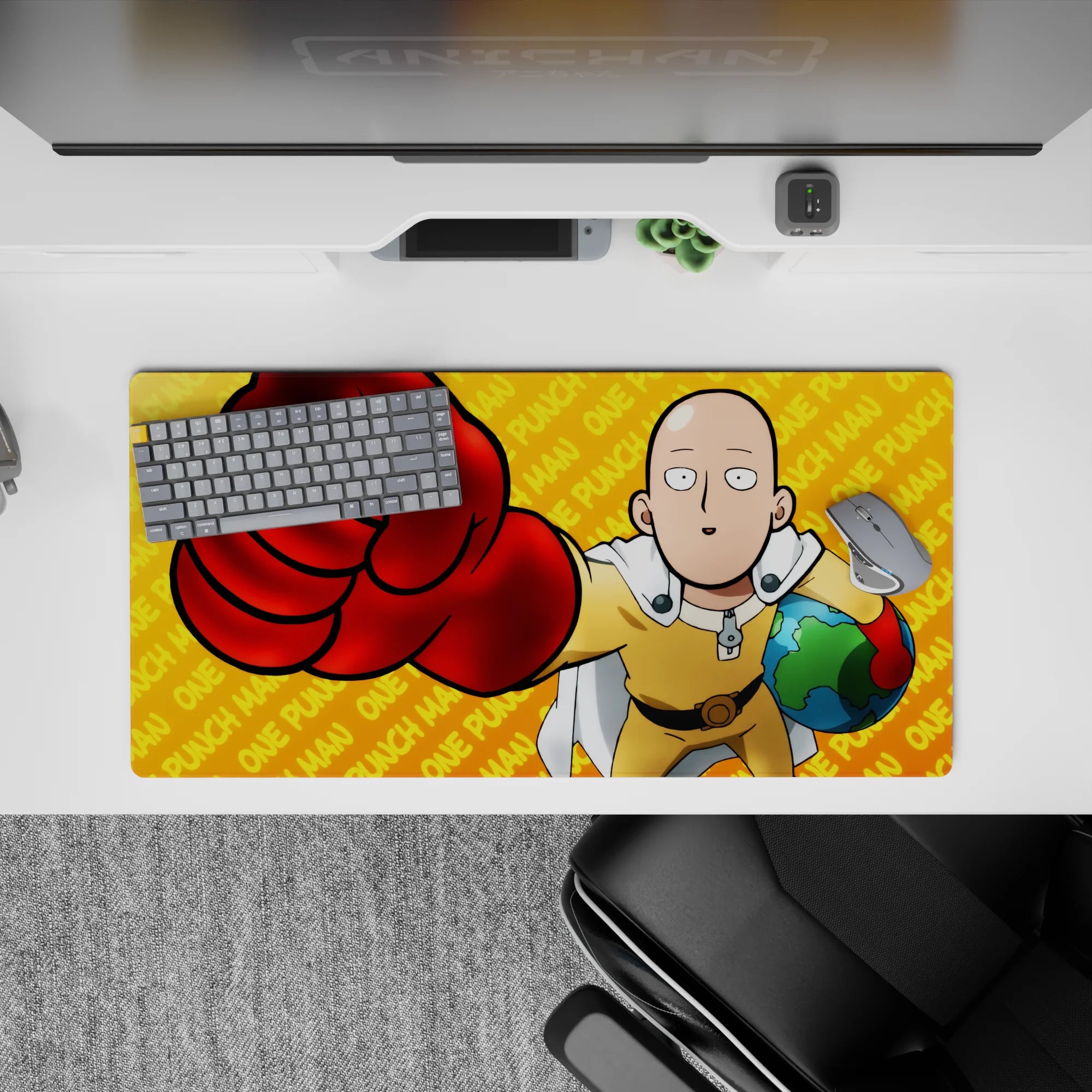 Bright orange and yellow anime mouse pad 32x16 inches, crisp print, smooth glide, punchy comic vibe.