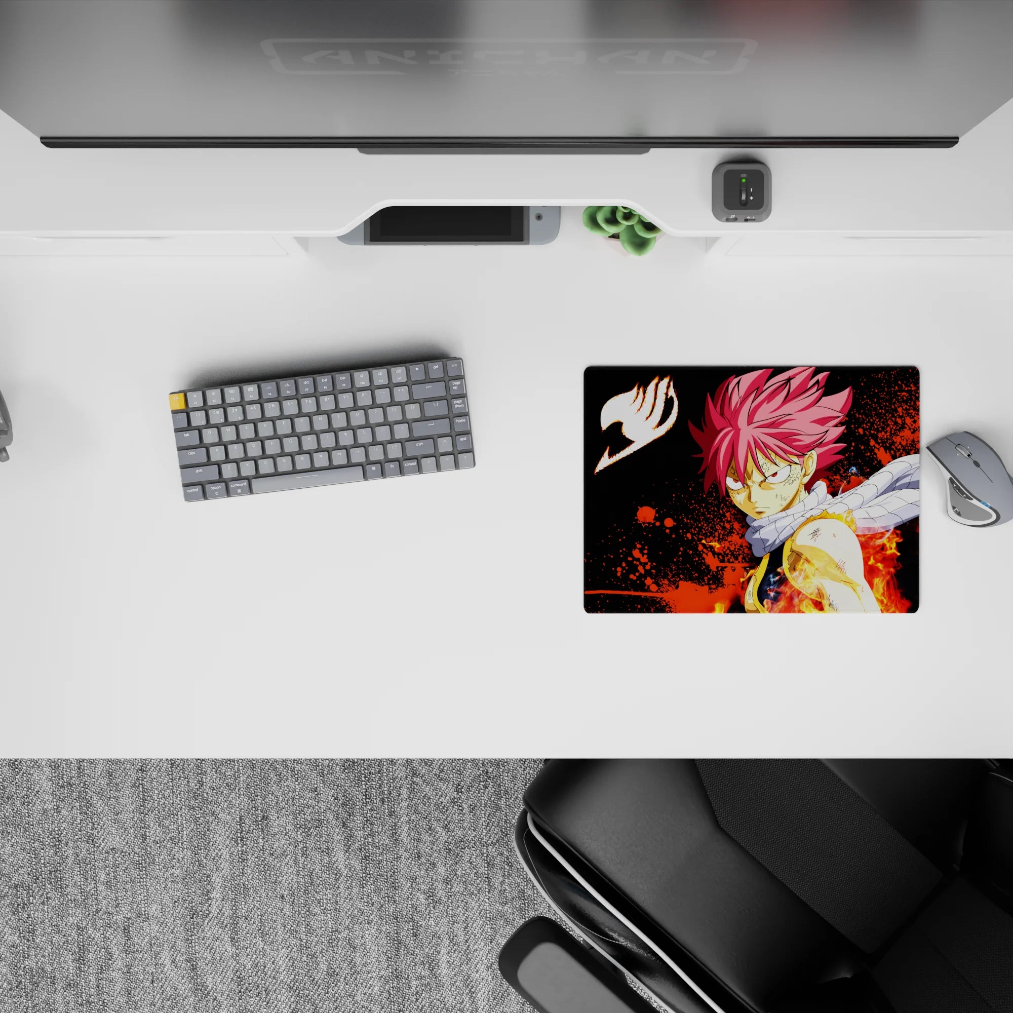 Fiery black-and-orange splatter anime mouse pad 14x10 inches with intense heat and dramatic contrast.