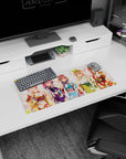 28x12 inches anime girl mouse pad showing five kimono-clad girls posing with cheeky smiles under drifting petals.