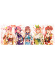 32x12 inches anime girl mouse pad with five girls in spring kimonos, floral obi bows, and cute poses.
