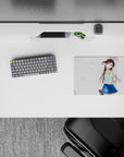 Bright summer vibe mouse pad 14x10 inches, airy white background with pastel confetti and vivid blue accents.