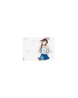 Classic anime girl mouse pad 14x10 inches with smiling twin-tail girl, pastel confetti, floral top, blue skirt.