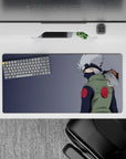 32x16 inches anime mouse pad in cozy chill tones, soft blues and sharp whites with green vest and red swirls.