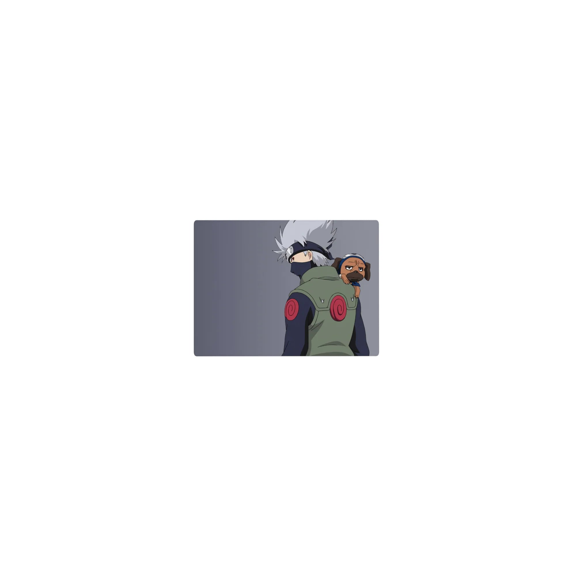 Classic anime mouse pad 14x10 inches featuring Kakashi with Pakkun on a clean gray background.