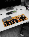 Haikyuu Karasuno lineup anime mouse pad, 32x12 inches, libero in orange kit standing out front.