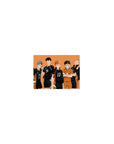 Karasuno volleyball squad silhouette anime mouse pad, 14x10 inches, minimalist lineup on orange backdrop.