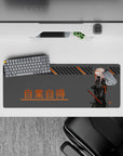 Pink, gray, black and orange anime desk mat 32x12 inches with neon cyberpunk poster vibe.
