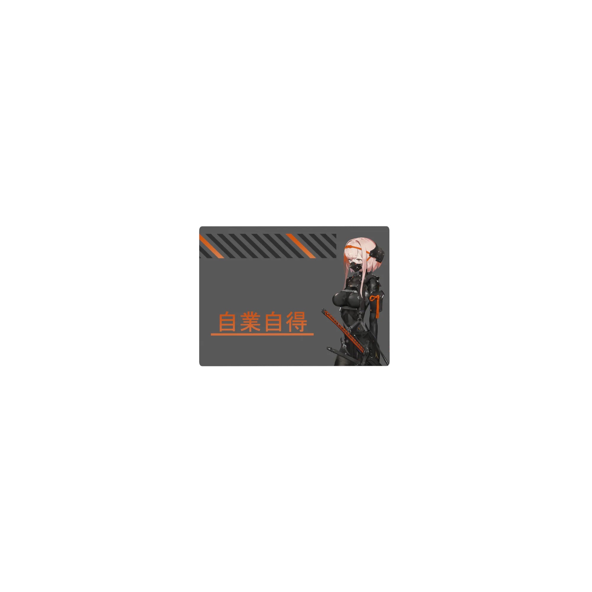 Classic anime girl mouse pad 14x10 inches with cyberpunk katana fighter, kanji text, and stripe accents.