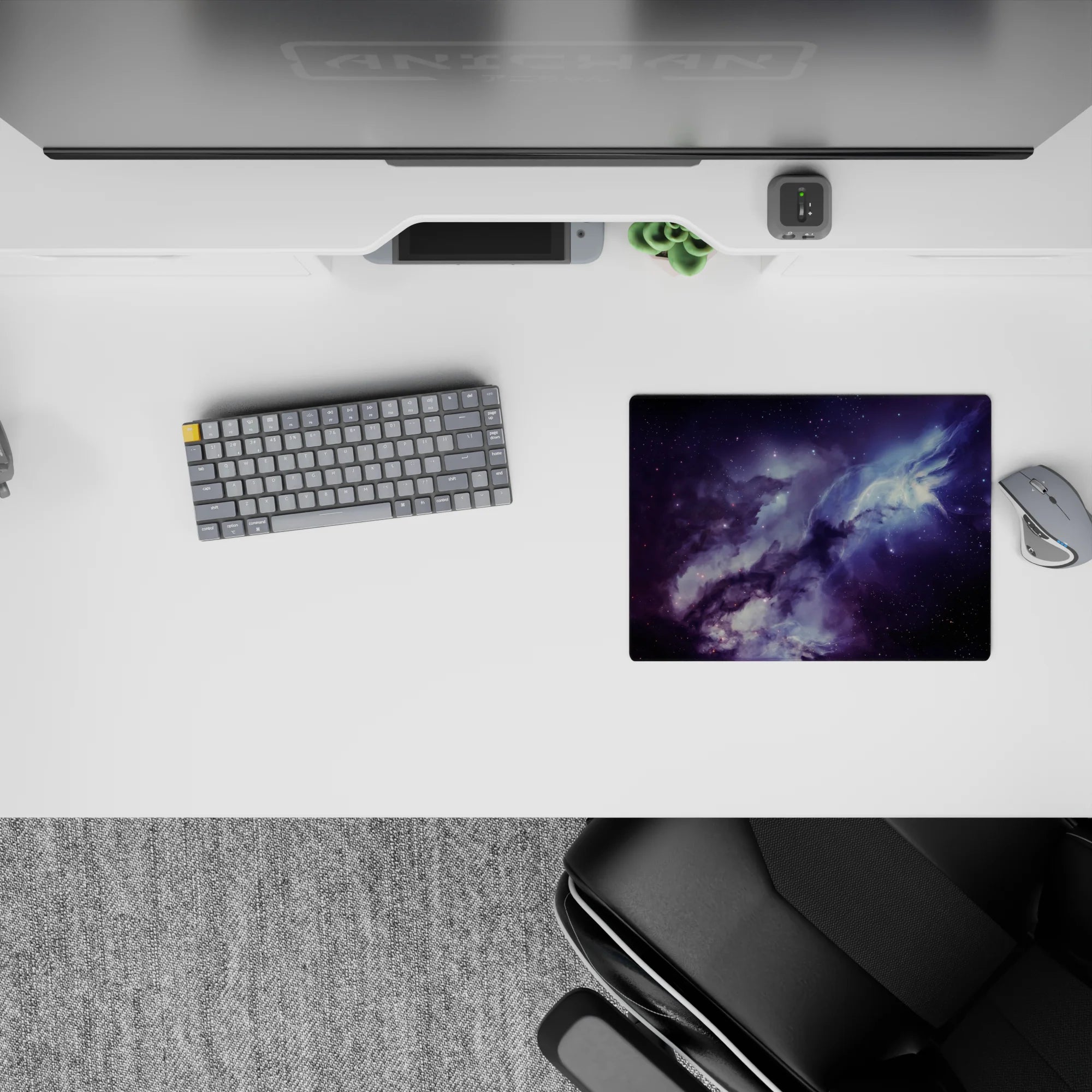 Midnight blue and smoky purple classic mouse pad, 14x10 inches, calm dreamy space vibe.