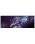 Galaxy nebula desk mouse pad 32x12 inches with smoky gradients, star specks, and soft light blooms.