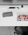 Candy-color anime girl mouse pad 14x10 inches in sunlit blues, mint, pink stripes, and playful blushy winks.