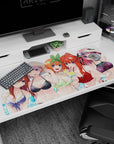Anime girl desk pad 40x20 inches featuring a red frill bikini girl sipping a rainbow drink at the beach.