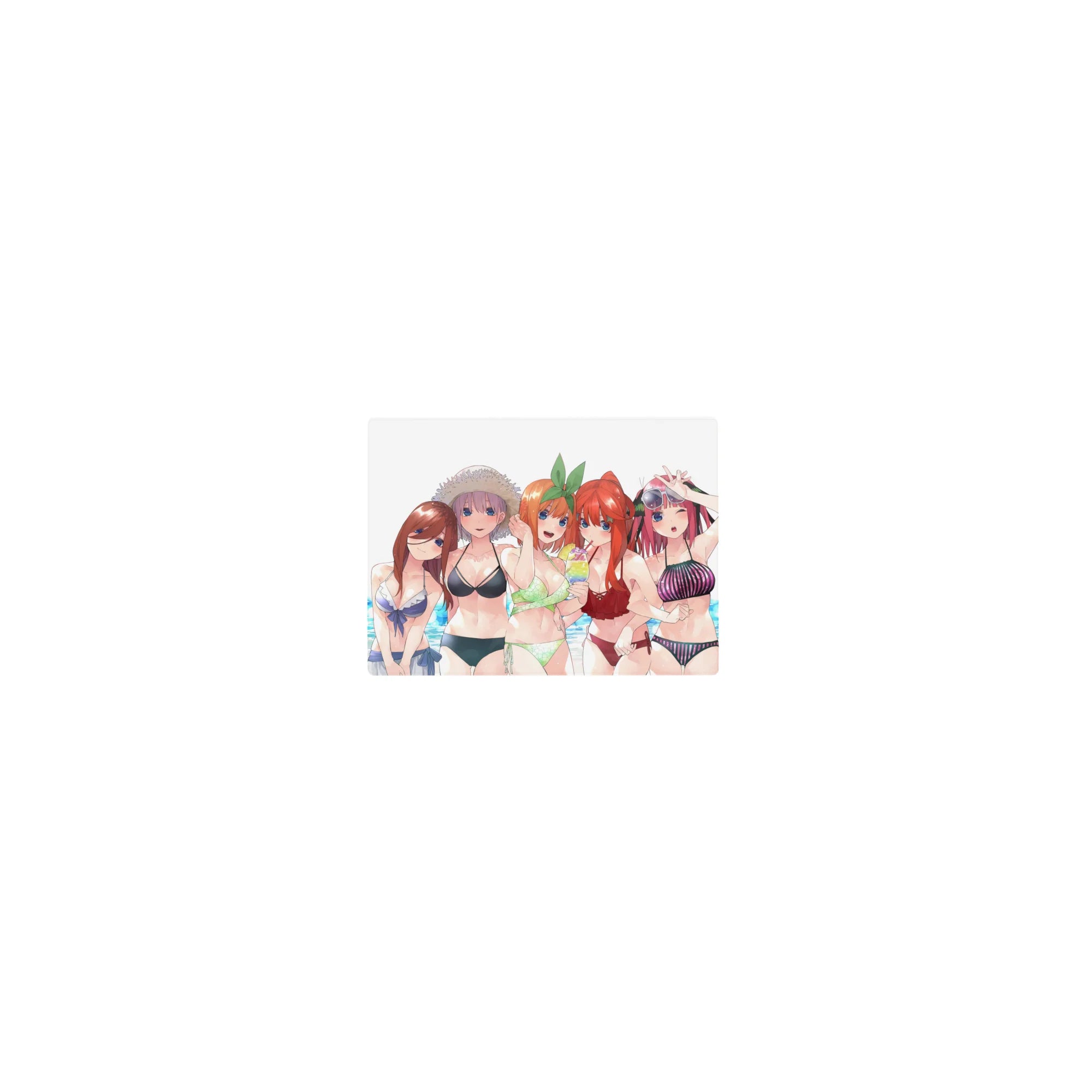 Classic anime girl mouse pad 14x10 inches with five bikini girls packed in a beach selfie style print.
