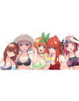 36x16 inches anime girl desk pad with five bikini girls crowded in a sunny beach-frame print.
