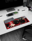 28x12 inches anime mouse pad showing Astray Red Frame Kai facing a red-haired pilot girl in a bold pose.