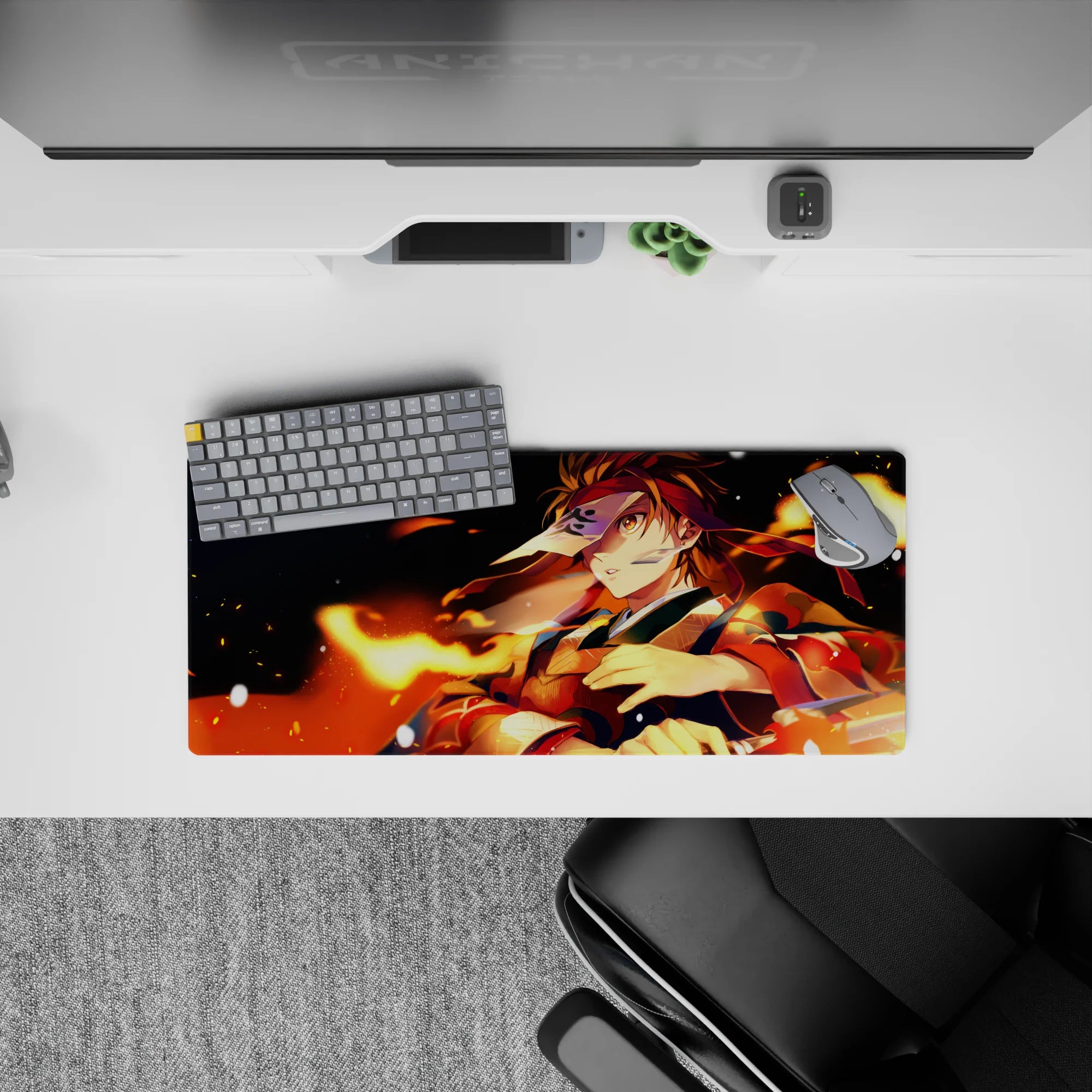 Demon Slayer Deskmat | Mousepad | Deskpad - Flaming Warrior&#39;s Resolve - AniChan