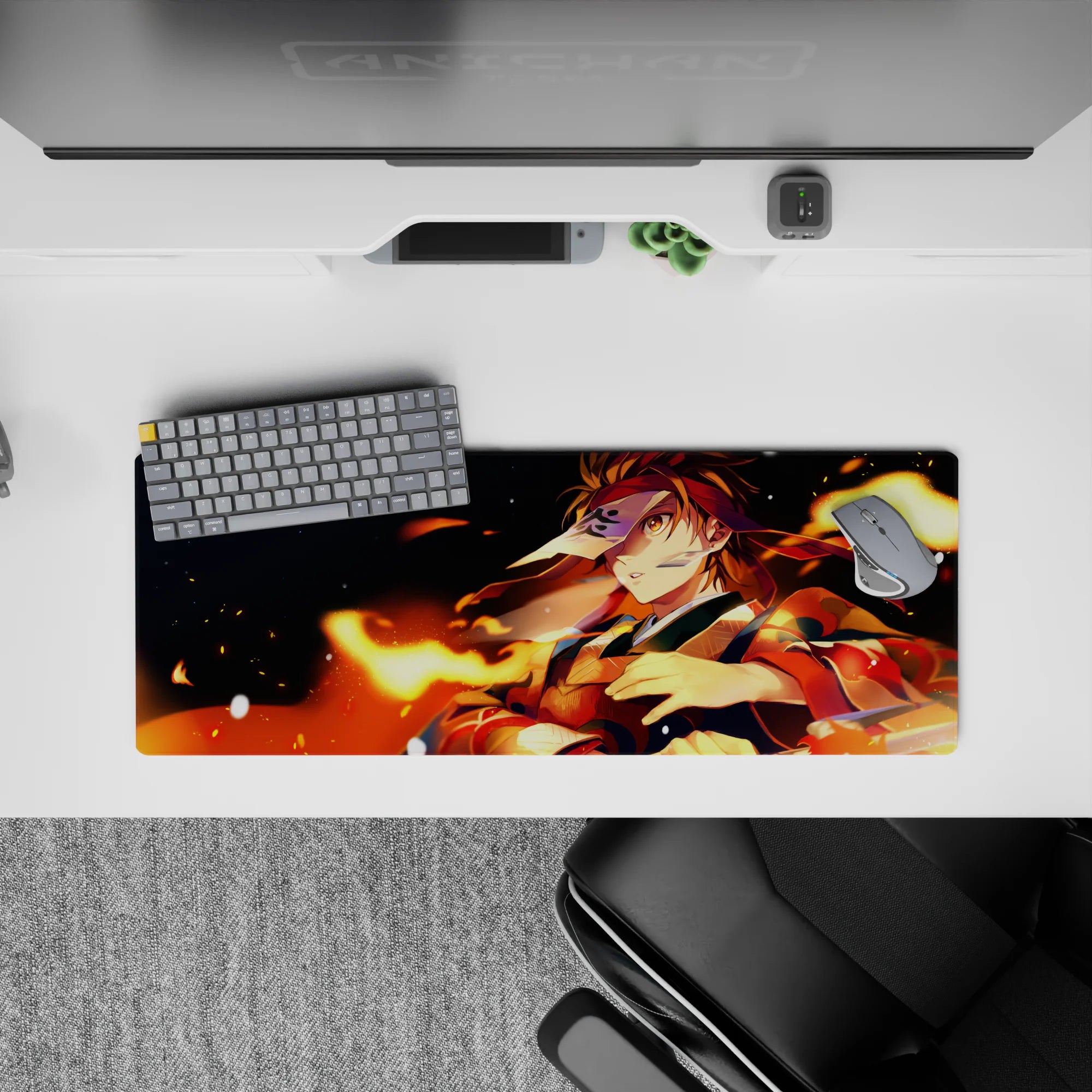 Demon Slayer Deskmat | Mousepad | Deskpad - Flaming Warrior&#39;s Resolve - AniChan