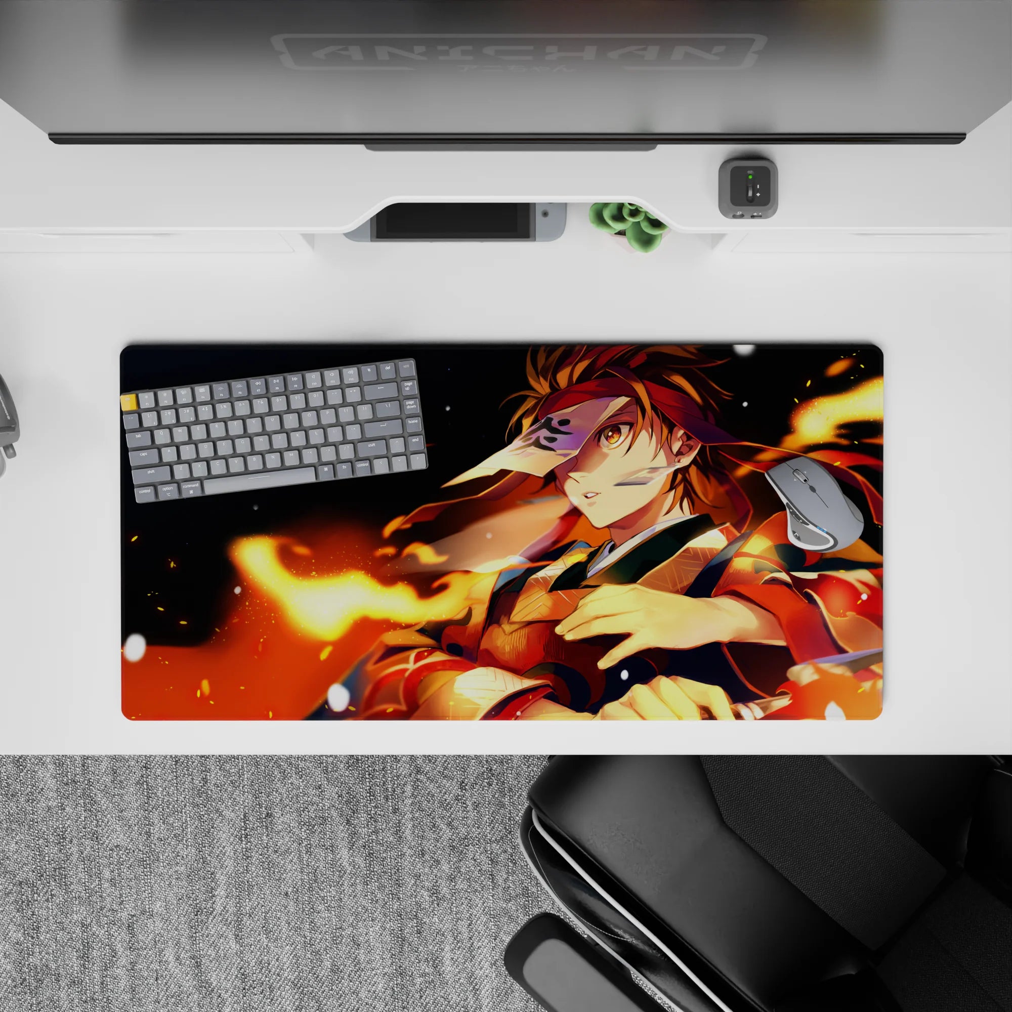 Demon Slayer Deskmat | Mousepad | Deskpad - Flaming Warrior&#39;s Resolve - AniChan