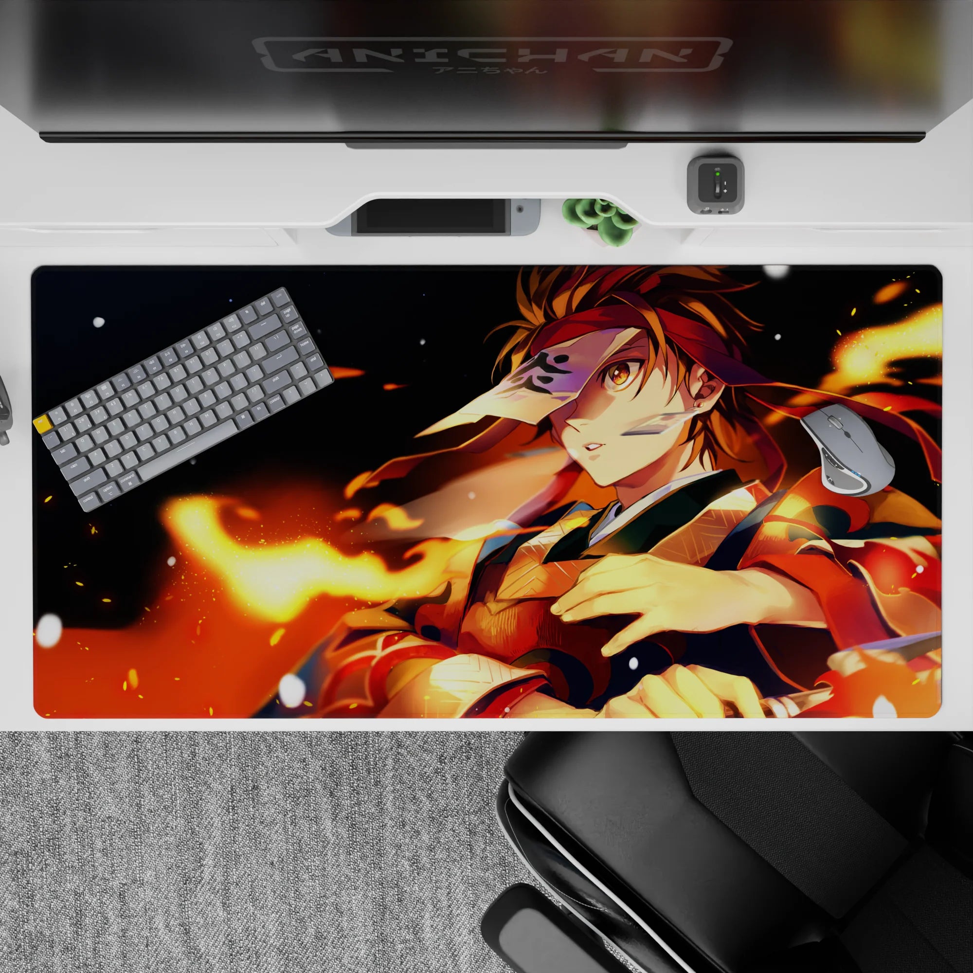 Demon Slayer Deskmat | Mousepad | Deskpad - Flaming Warrior's Resolve - AniChan