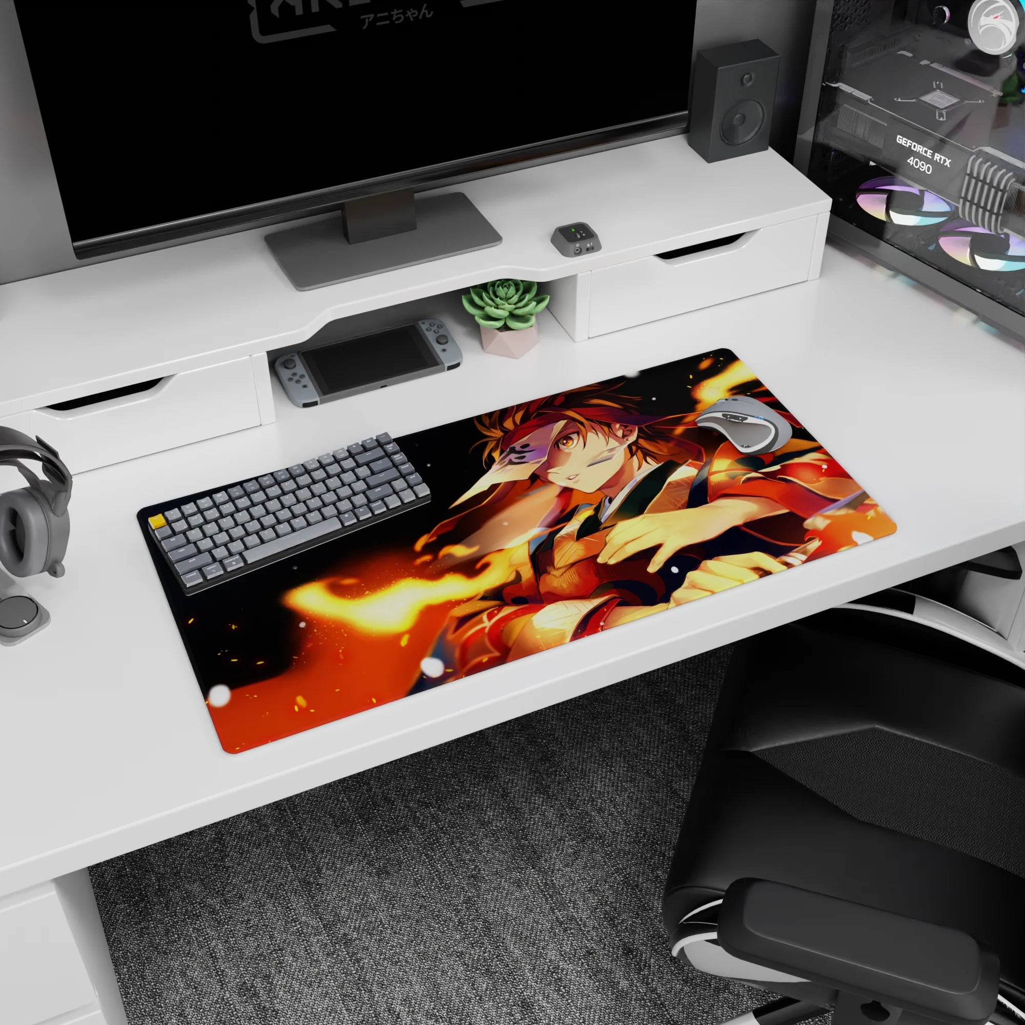 Demon Slayer Deskmat | Mousepad | Deskpad - Flaming Warrior&#39;s Resolve - AniChan