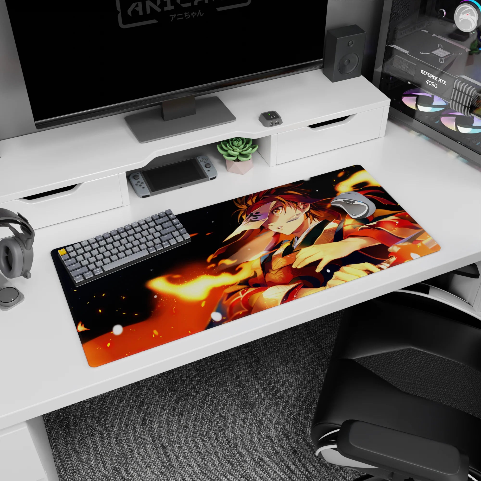 Demon Slayer Deskmat | Mousepad | Deskpad - Flaming Warrior's Resolve - AniChan