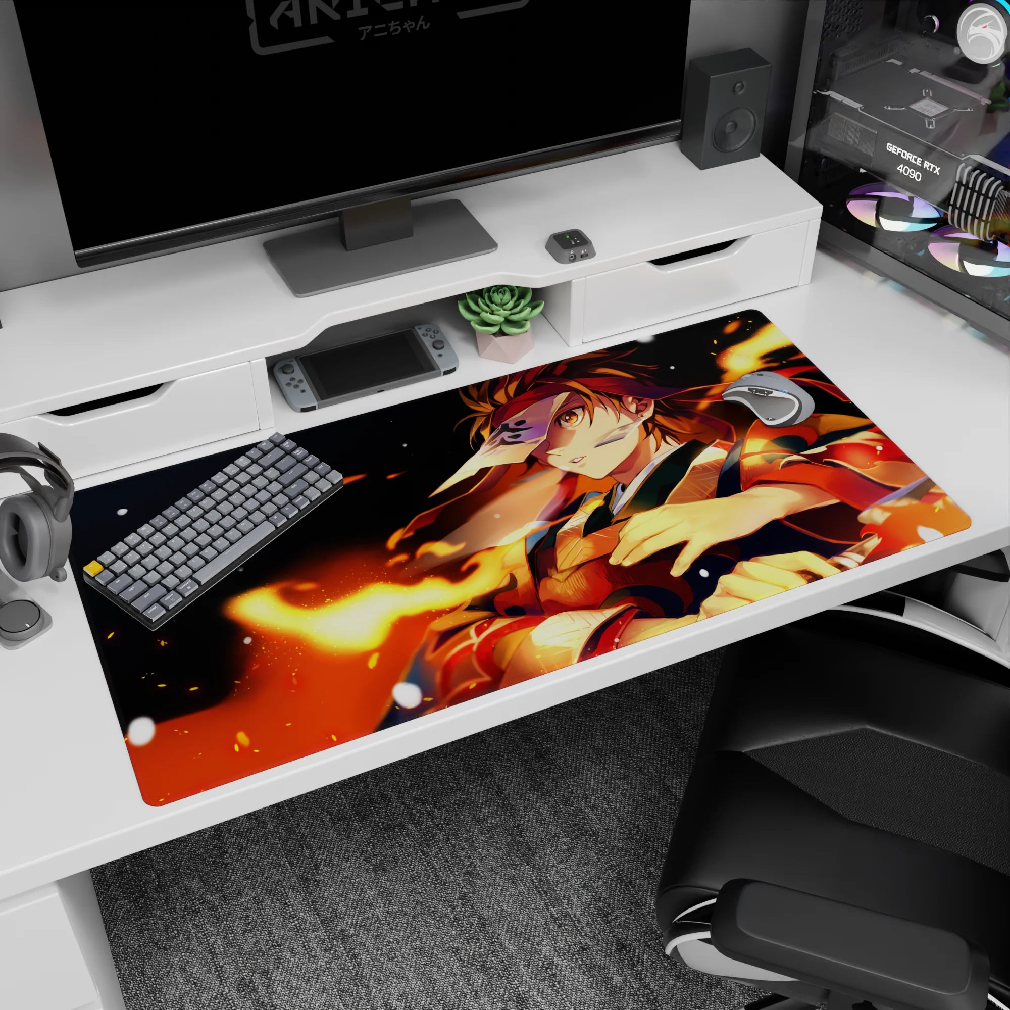 Demon Slayer Deskmat | Mousepad | Deskpad - Flaming Warrior's Resolve - AniChan