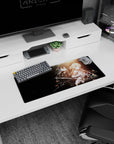 Anime mouse pad 28x12 inches featuring Kirito and Asuna from Sword Art Online, set against a cosmic black backdrop.