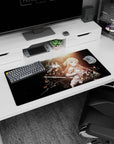 Anime mouse pad 32x16 inches featuring Kirito and Asuna against a cosmic background, radiating warmth and adventure.