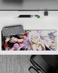 32x12 inches anime girl mouse pad in creamy whites, soft pinks, and midnight hair for cozy chaos vibes.