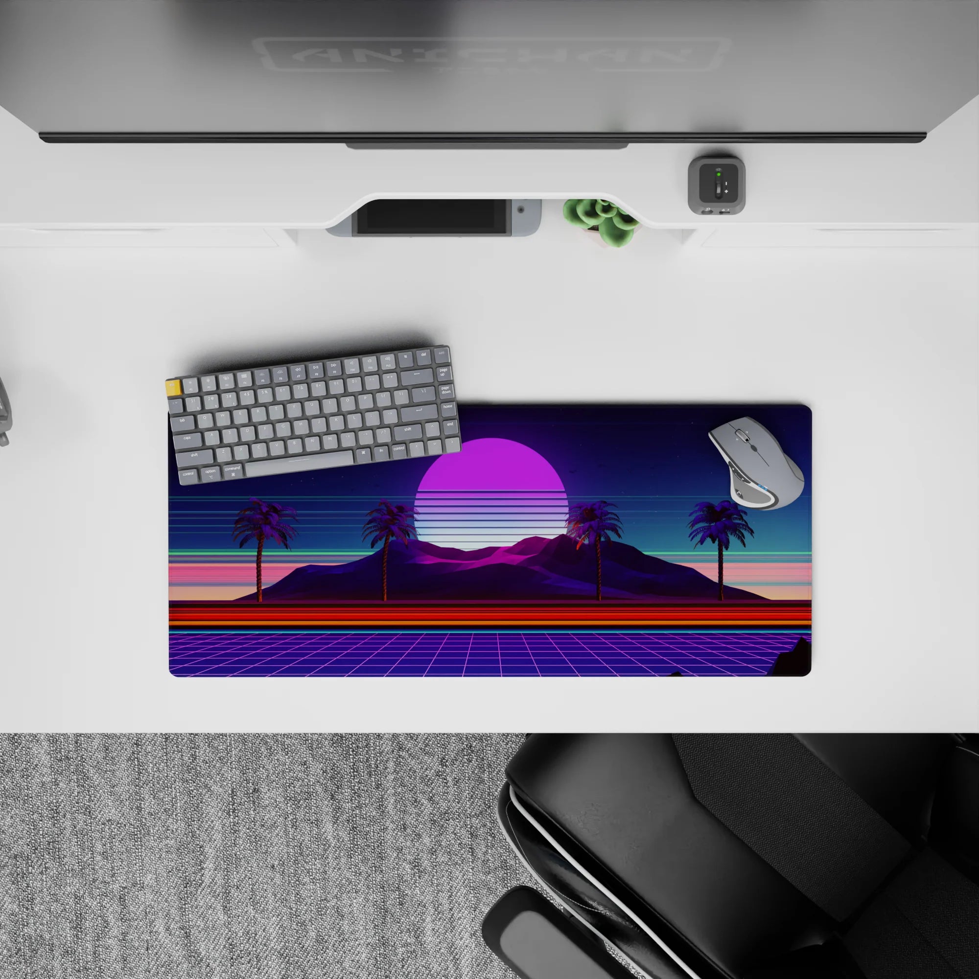 Retrowave - Vaporwave Deskmat | Mousepad | Deskpad - Neon Oasis Dusk - AniChan