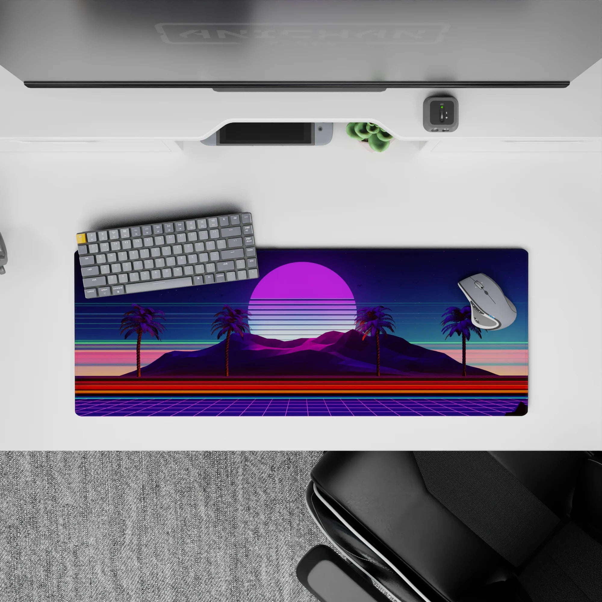 Retrowave - Vaporwave Deskmat | Mousepad | Deskpad - Neon Oasis Dusk - AniChan