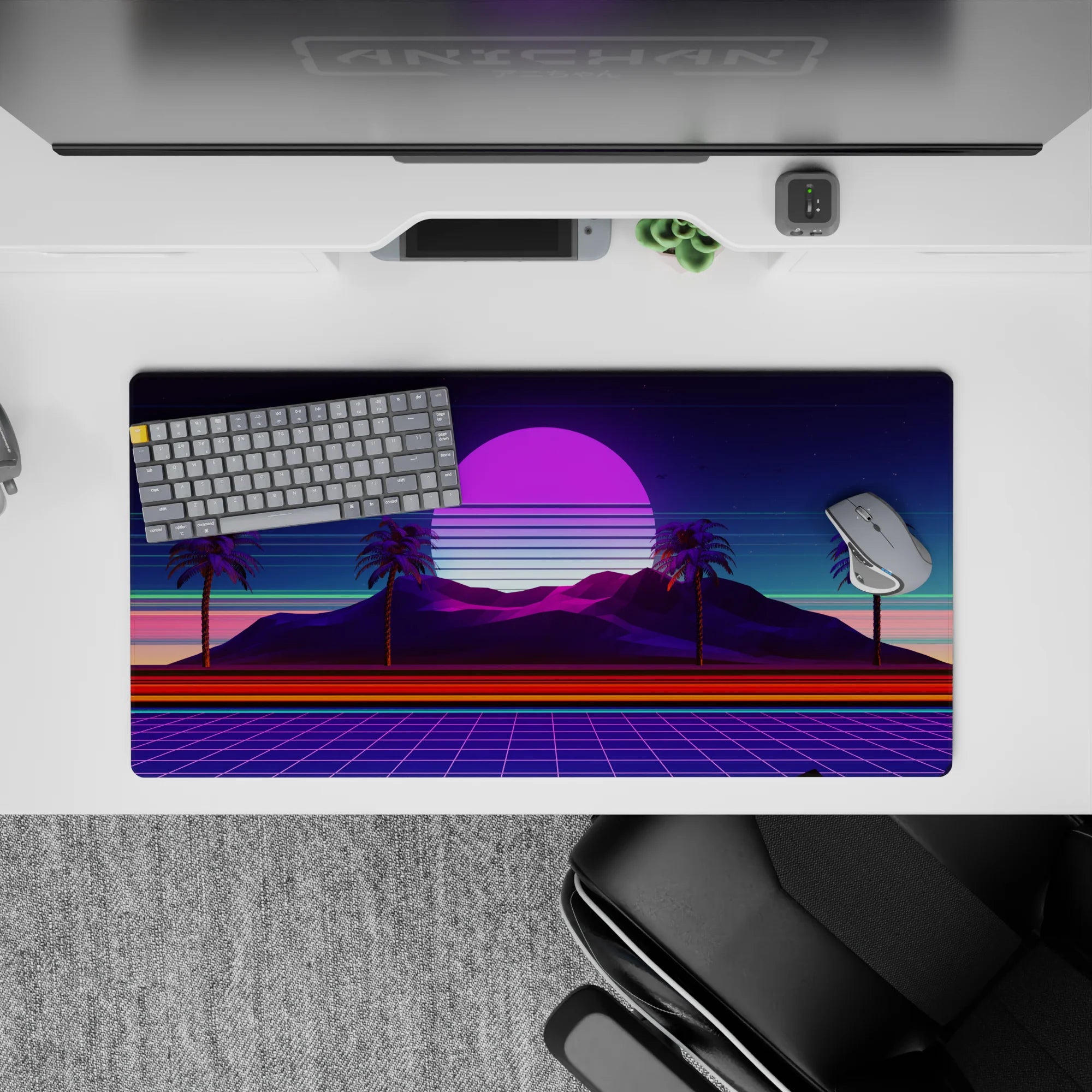 Retrowave - Vaporwave Deskmat | Mousepad | Deskpad - Neon Oasis Dusk - AniChan