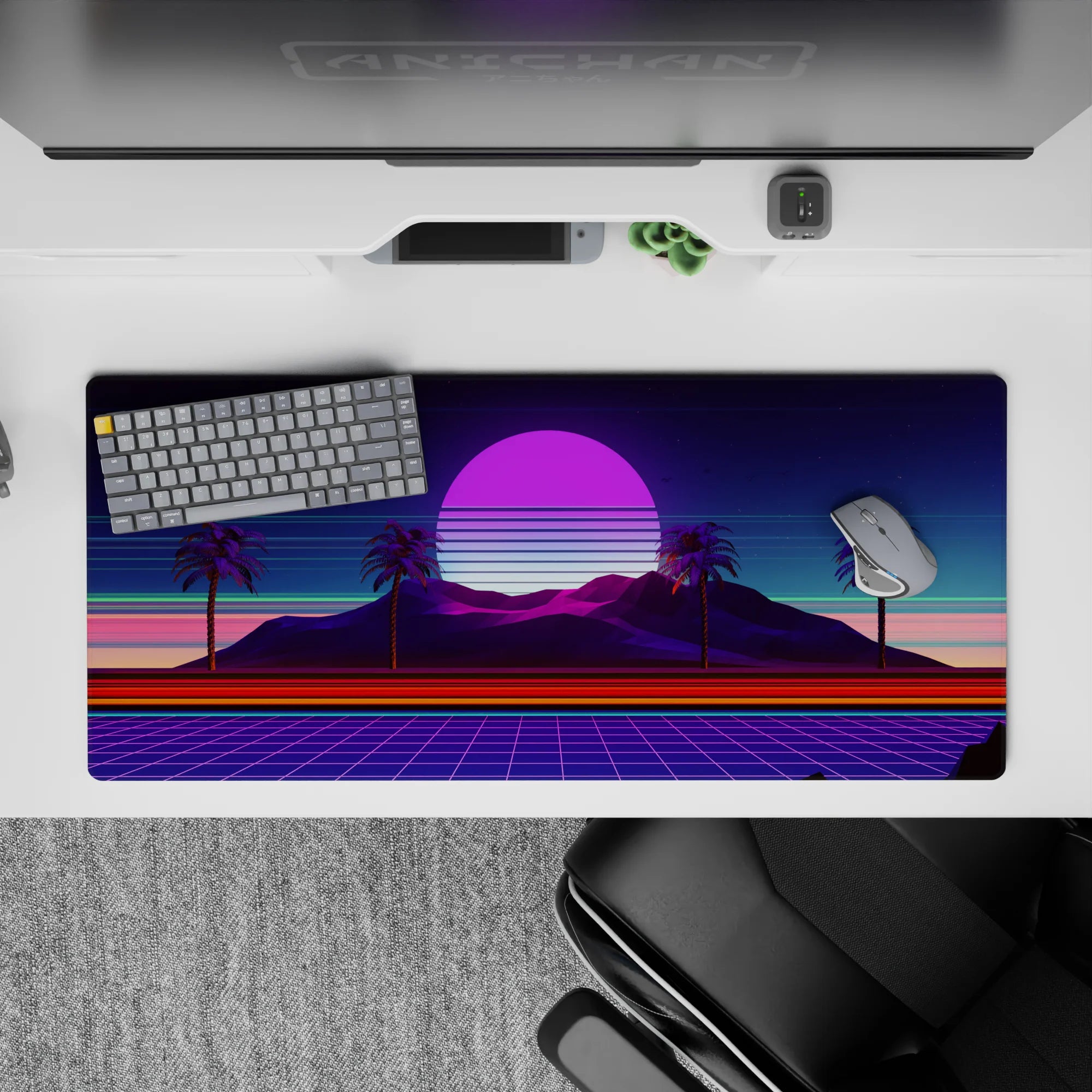 Retrowave - Vaporwave Deskmat | Mousepad | Deskpad - Neon Oasis Dusk - AniChan