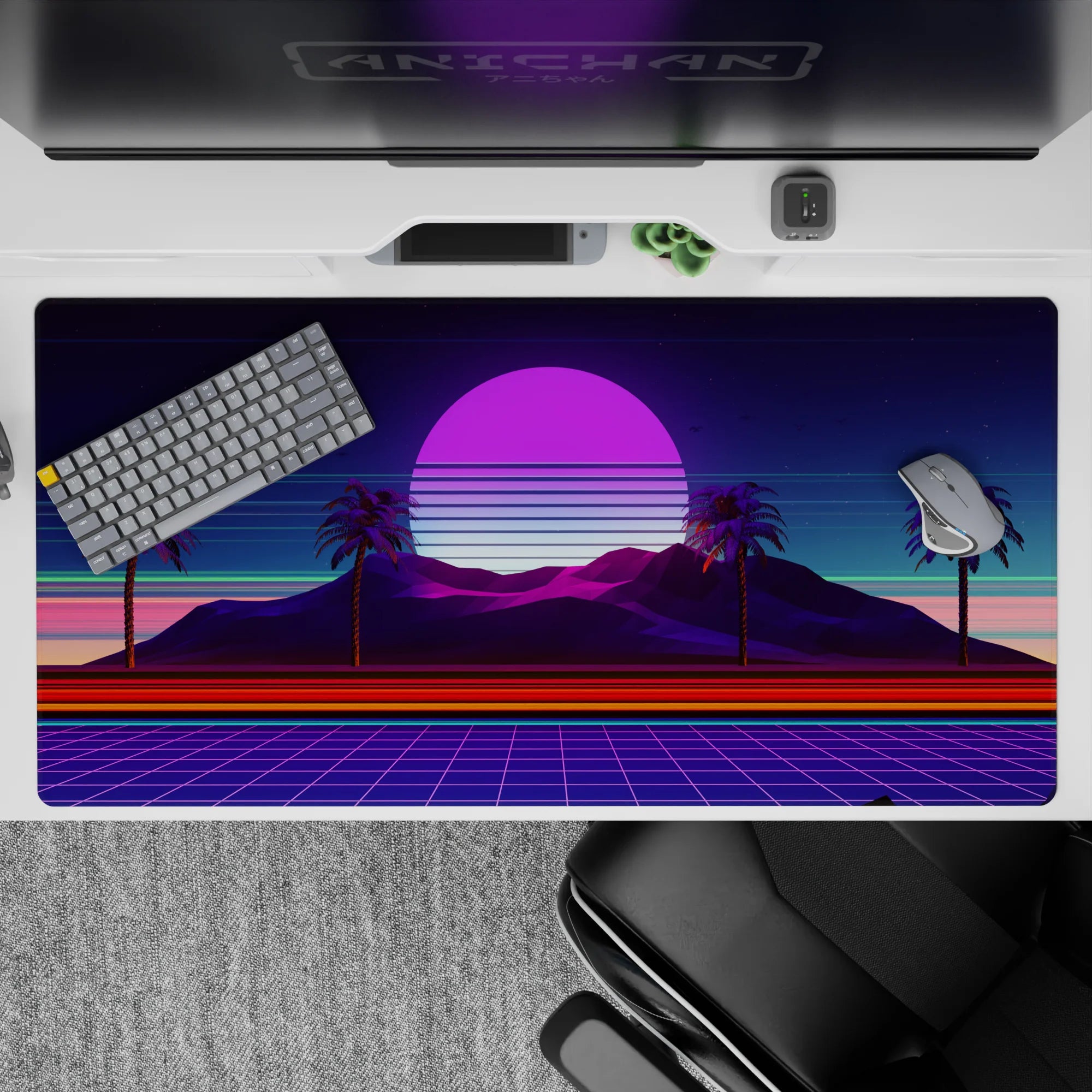 Retrowave - Vaporwave Deskmat | Mousepad | Deskpad - Neon Oasis Dusk - AniChan