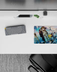 Pastel pink-teal sky anime mouse pad 14x10 inches, calm arctic vibe with glossy ice reflections.