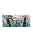 Arknights-inspired anime girl mouse pad 28x12 inches with parka, penguins, drones on glossy ice.