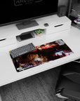 28x12 inches Gundam mouse pad featuring MSN-04 Sazabi towering over tiny crew in a cable-packed hangar.
