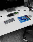 Anime mouse pad 14x10 inches showing two armored pilots colliding mid-impact, visors and chunky gaunts.