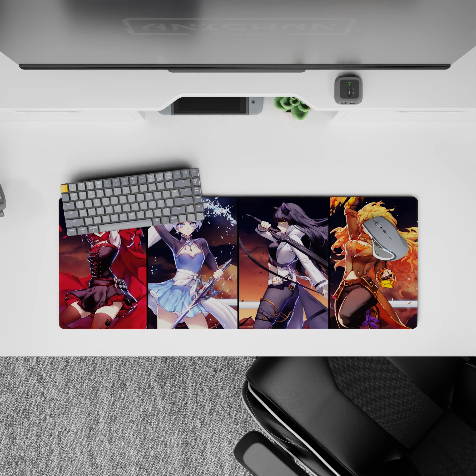 32x12 inches anime girl mouse pad in ruby red, icy blue, midnight black, and sunlit gold hype vibe.