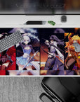 40x20 inches anime desk pad in ruby red, icy blue, midnight black and gold, high-energy hype desk vibe.