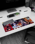 32x12 inches anime girl mouse pad with red-cloaked fighter mid-swing and three confident heroines.