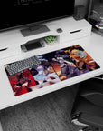32x16 inches anime girl mouse pad showing red-cloaked fighter, blue-dress white hair, swordswoman, blonde brawler.