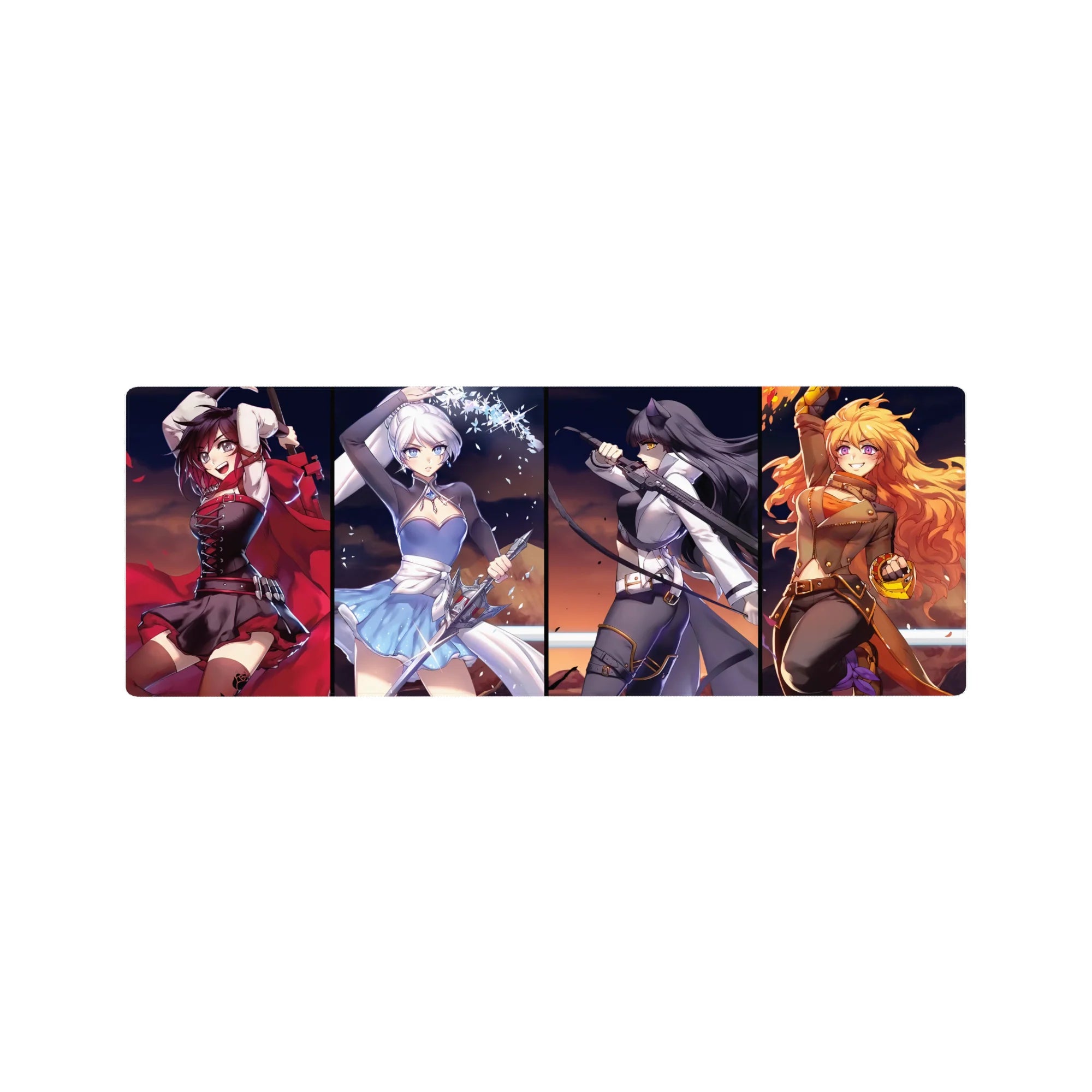 32x12 inches anime girl mouse pad with four heroine panels, bold poster-style layout and crisp print.
