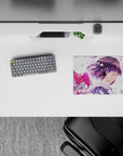 Soft pastel anime mouse pad 14x10 inches in spring tones, calm flirty vibe with crisp sakura petals.