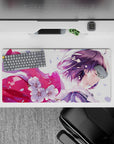 32x16 inches pastel spring mouse pad in soft lavender and pink, calm flirty vibe with sakura petals.