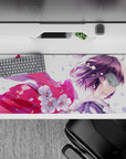 Pastel spring mood desk pad 36x16 inches, soft lavender and pink tones with crisp sakura petals.