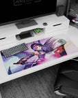 Anime desk pad 36x16 inches featuring Yuuki with vibrant colors and magical sword trail, capturing her lively energy.