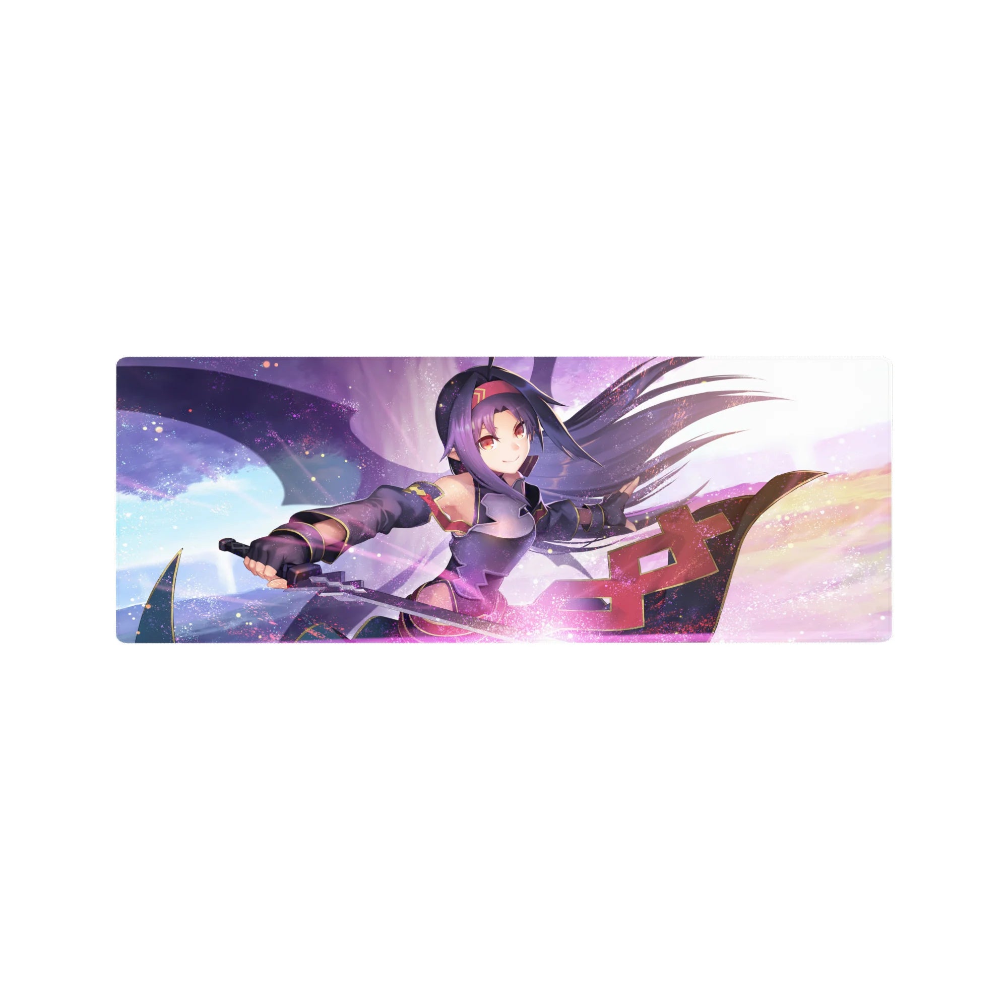 Yuuki anime mouse pad, 32x12 inches, features vibrant colors and dynamic sword action, capturing her lively spirit.
