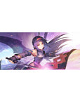36x16 inches anime mouse pad featuring Yuuki, vibrant colors, her sword slicing through a dreamy sky, magic sparks trail.