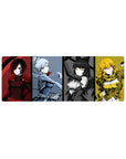 Anime girl mouse pad 32x12 inches with four girls in vertical poster panels, bold clean desk mat.